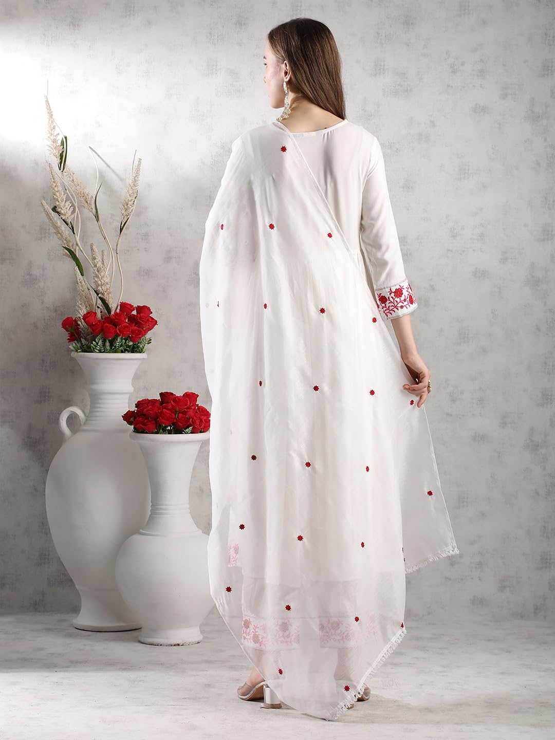 ANNI DESIGNER Womens Rayon Blend Anarkali Embroidered Kurta with Pant & Dupatta (RAASHI CREAM-VKS02_S_Cream_Small)