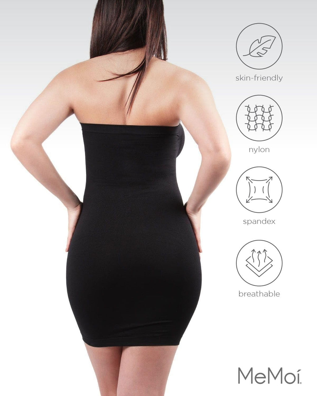 SlimMe Strapless Slips for Under Dresses, Women's Shapewear Slips, Comfortable and Breathable Tummy Control Slip - Black, Large,