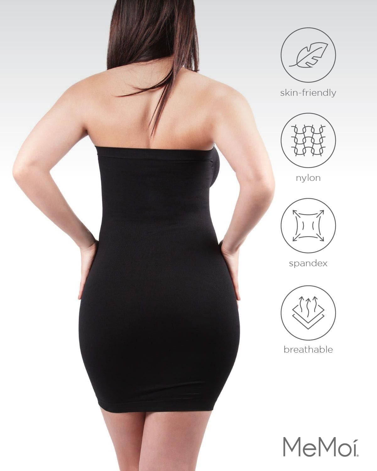 SlimMe Strapless Slips for Under Dresses, Women's Shapewear Slips, Comfortable and Breathable Tummy Control Slip - Black, Large,