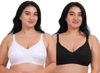 Fabme WomenS Cotton Wire Free Casual Nursing Bra (Pack Of 2) (Po2-Br_14_White, Black