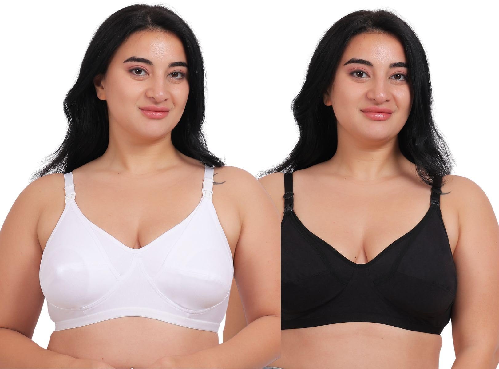 Fabme WomenS Cotton Wire Free Casual Nursing Bra (Pack Of 2) (Po2-Br_14_White, Black