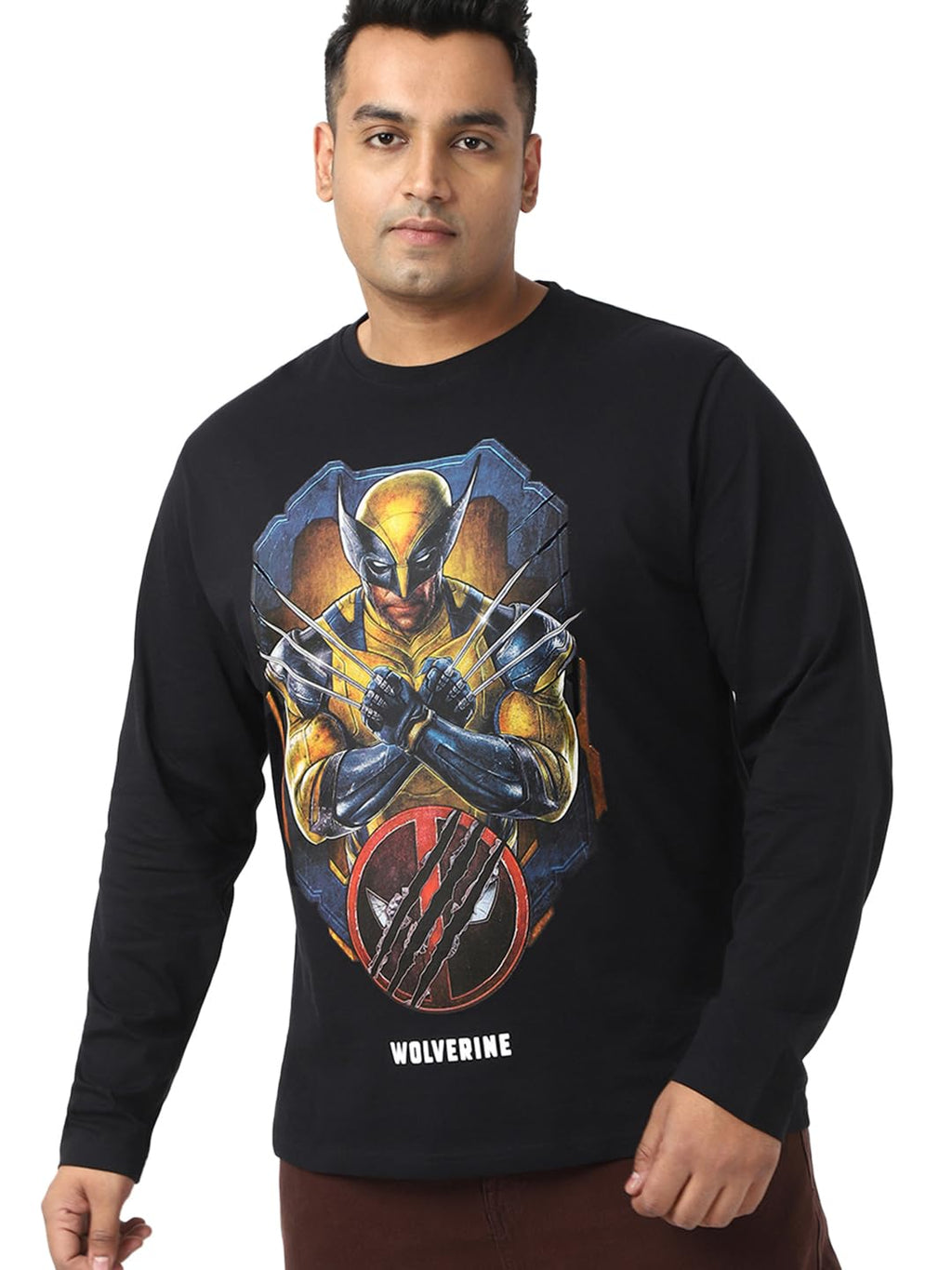 Bewakoof Official Marvel Merchandise Wolverine Mens Graphic Printed Regular Fit Full Sleeve Round Neck Cotton Jersey Plus Size 
