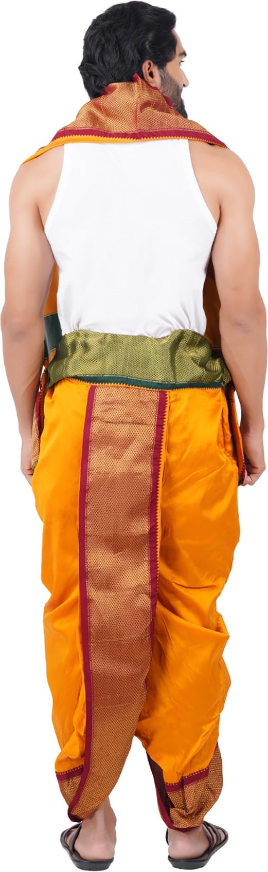 Prakasam Cotton Mens Asha Silk Panchakacham Ready To Wear Dhoti Towel Set With Pocket/Panchakacham Dhoti With Angavastram (Stitc