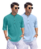 Hemrin Combo Of Men Solid Cotton Blend Straight Kurta Shirt Pack Of 2