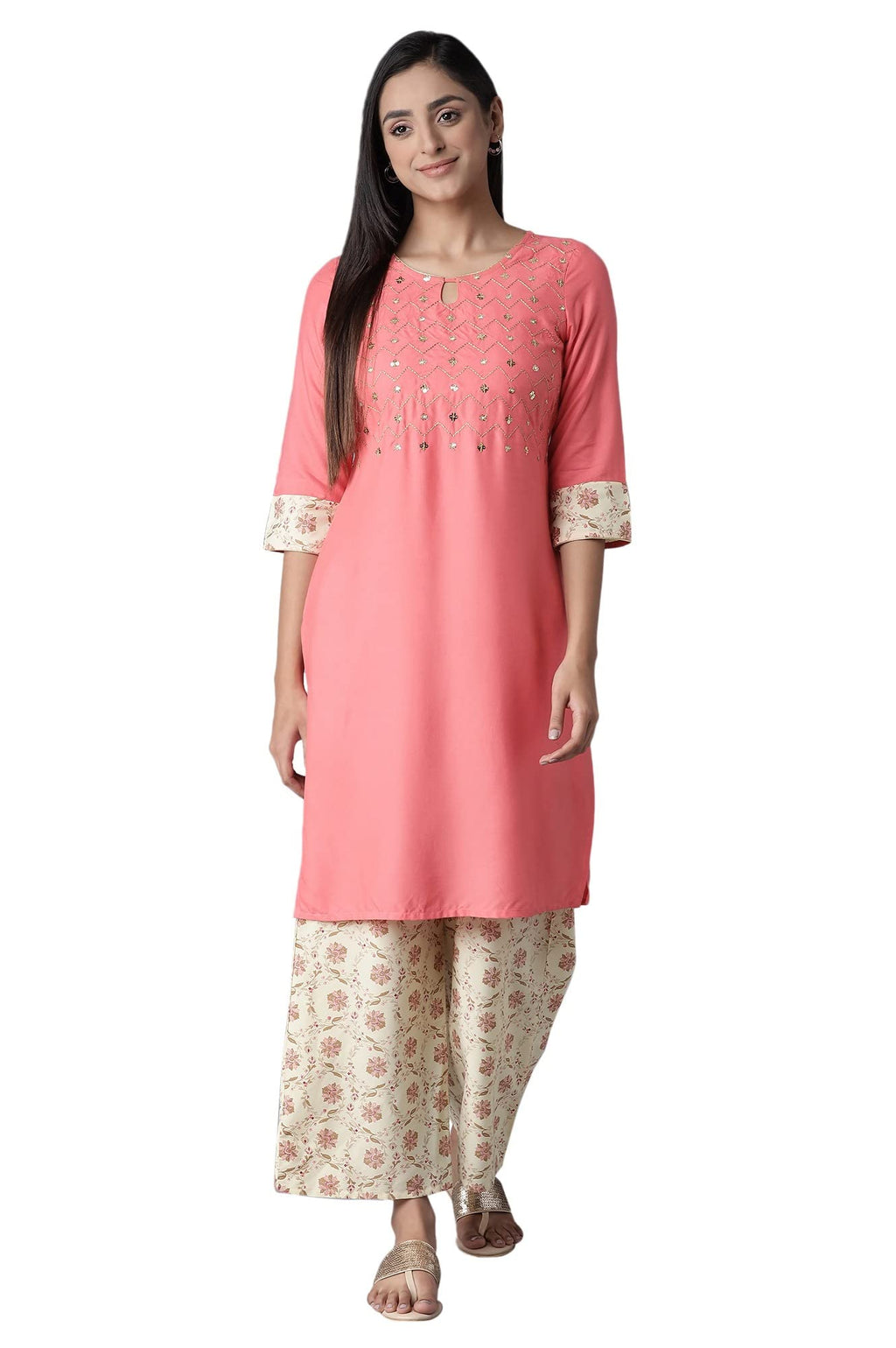 Aurelia Women'S Viscose Kurta-Straight Palazzo (21Onas12896-603783_Pink_L)