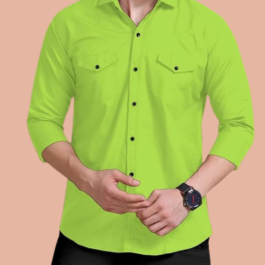 Rebelify Double Pocket MenS Casual Shirt - Regular Fit, Solid Spread Collar, Versatile Everyday Wear, Comfortable And Stylish De