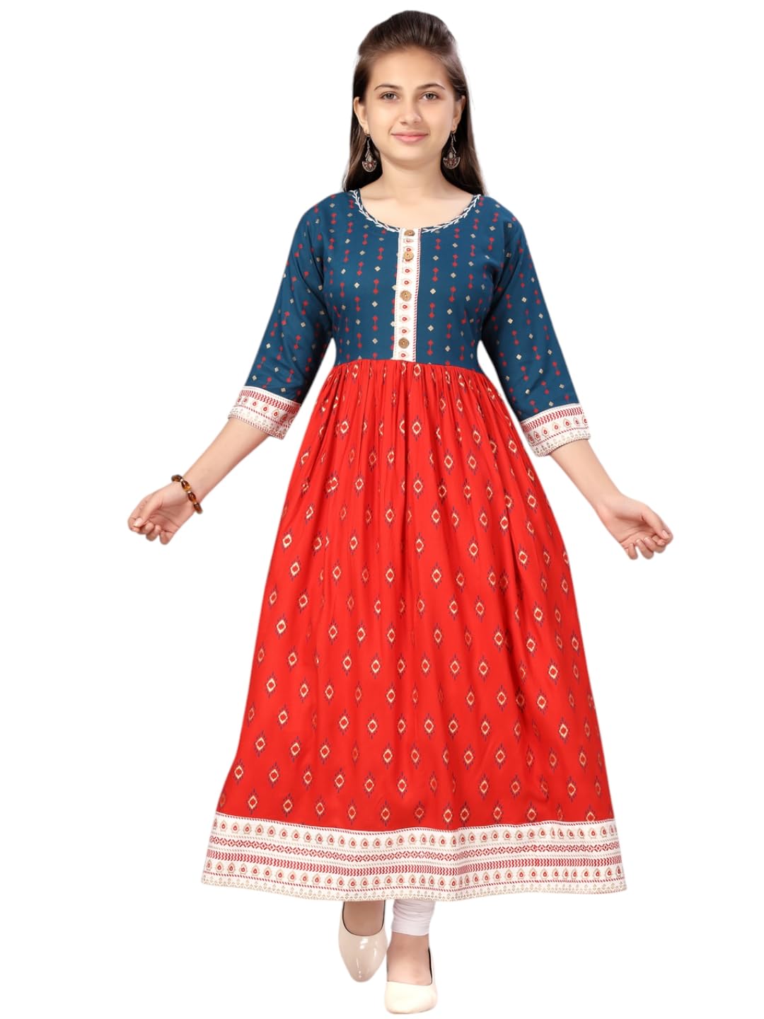 Aarika Girls Cotton Regular Tunic Shirt (Kurti-AP-B-9_Rama-Red_36)