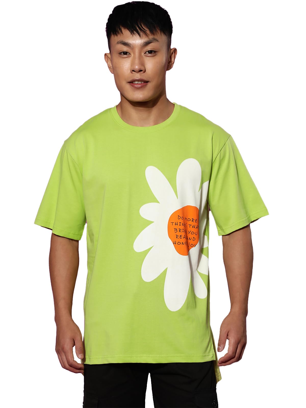 Veirdo Men's Cotton Limeade Oversized Fit Short Sleeve Crew-Neck Printed T-Shirt