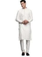Manyavar Kurta Set for Men, Full Sleeves Mandarin Collar Ethnic Kurta Set For Diwali, Wedding, Party Blended Linen (Beige, XL)