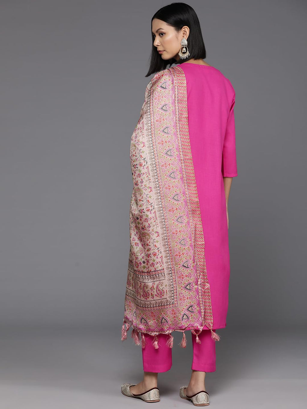 Varanga Women Embroidered Yoke Straight Kurta Paired With Tonal Bottom And Printed Bhagalpuri Dupatta
