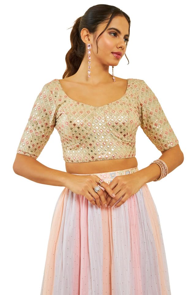 Soch Women Georgette Sequin Embellished and Embroidered Back-Open Blouse