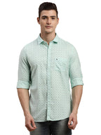 Turtle Men 100% Cotton Printed Slim Fit Light Green Casual Shirt