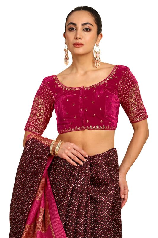 Soch Women Zari Embroidered Velvet Padded Blouse with Stones