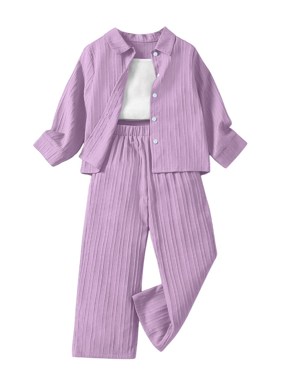 Tagas Girl Casual Simple Style Camisole Top, Long Sleeve Shirt And Straight Pants || COORDINATED_OUTFIT FOR GIRLS ||3 Piece Set|