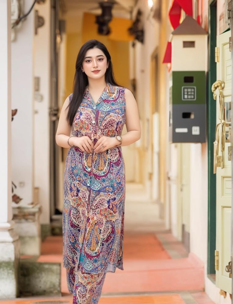 ANNI DESIGNER Womens Rayon Viscose A-Line Printed Kurta with Palazzo (KARNAN Multi_XXL_Multicolor_XX-Large)