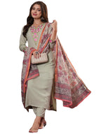 ANNI DESIGNER Womens Cotton Blend Straight Embroidered Kurta with Pant & Dupatta (SARTHI Mehandi_XL_Mehandi_X-Large)