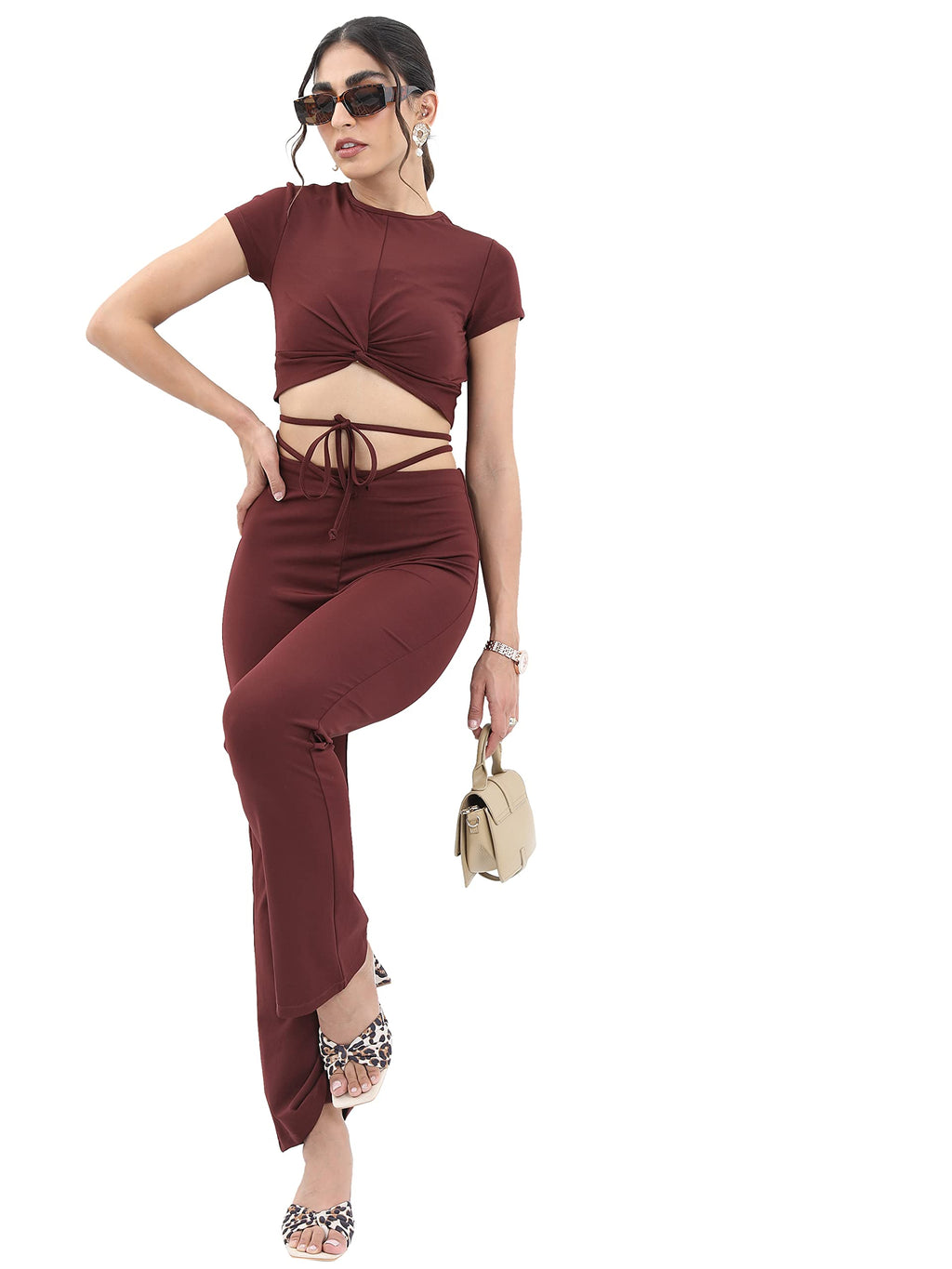 Ketch Polyester Blend Women Top With Pant (Suit-Skirt Set Red