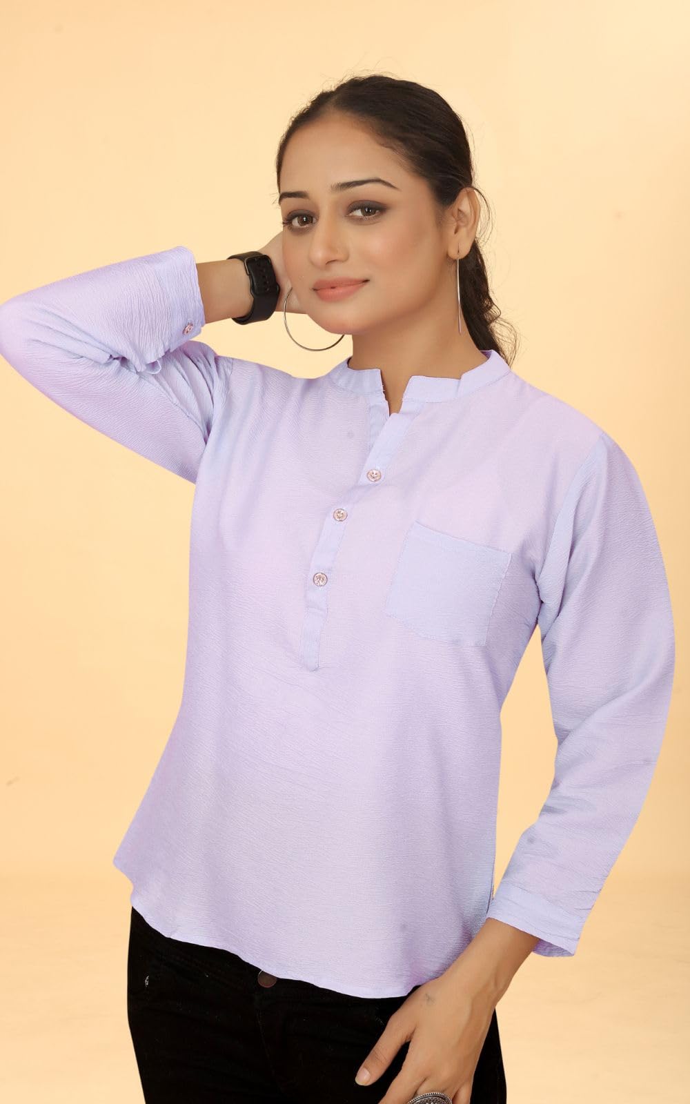 Kesudi Women Solid Tunic Top - Jeans Top - Fully Stitched Full Sleeve - Solid Color - Regular Fit - Office Wear Festival - Tunic