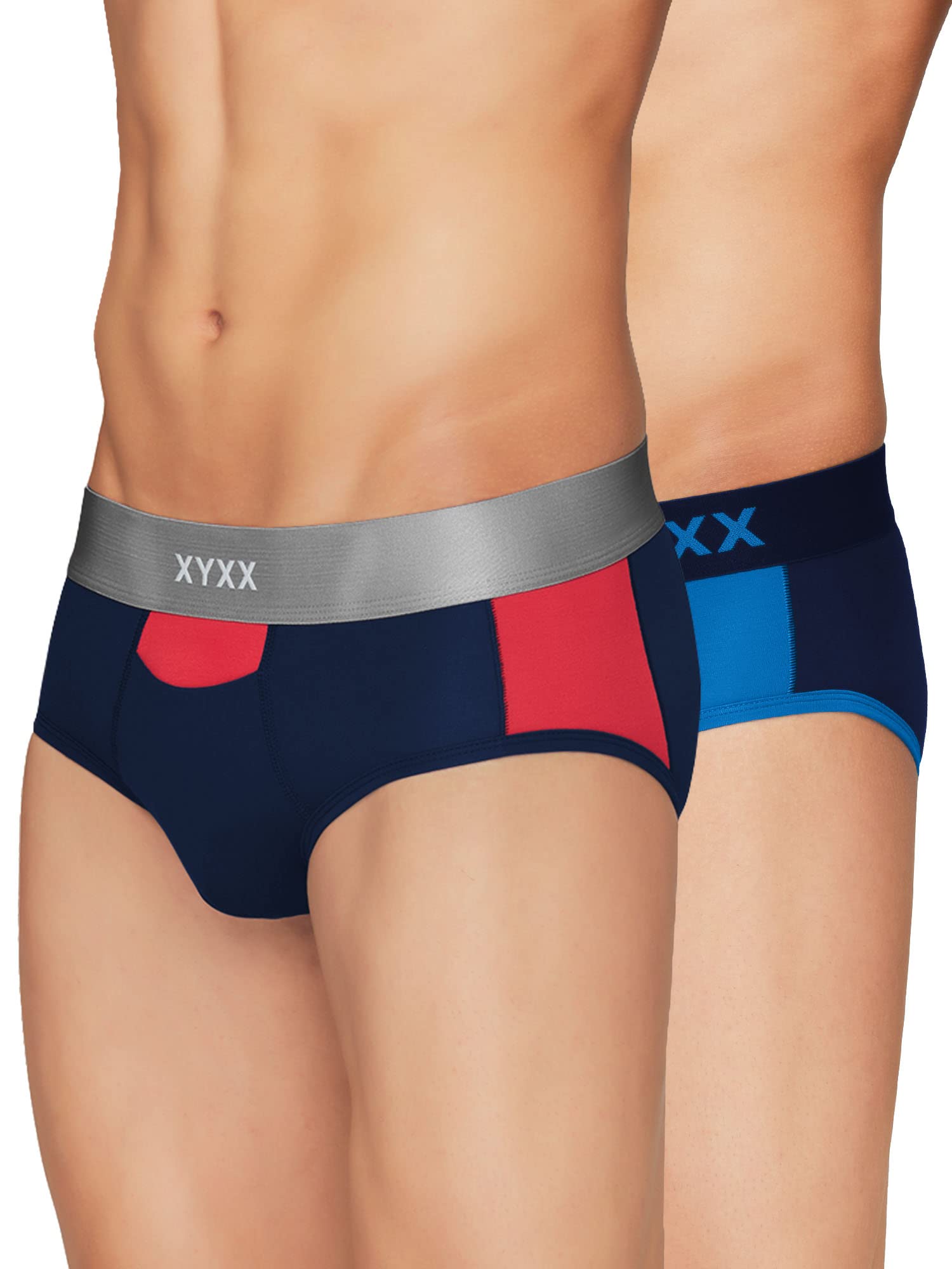 XYXX Mens Underwear Dualist IntelliSoft Antimicrobial Micro Modal Brief Pack of 2 (Brilliant Blue & Black Iris ; Black Iris & T