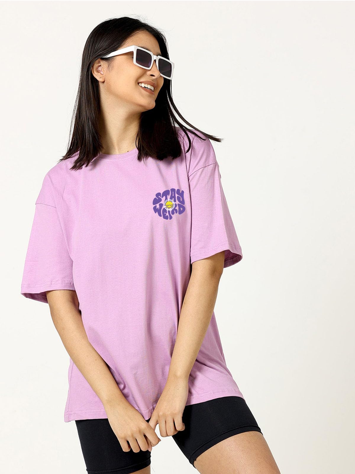 Juneberry Pure Cotton Oversized Loose Baggy Fit Drop Shoulder Half Sleeve Cool Front & Back Graphic Printed Round Neck T-Shirt F