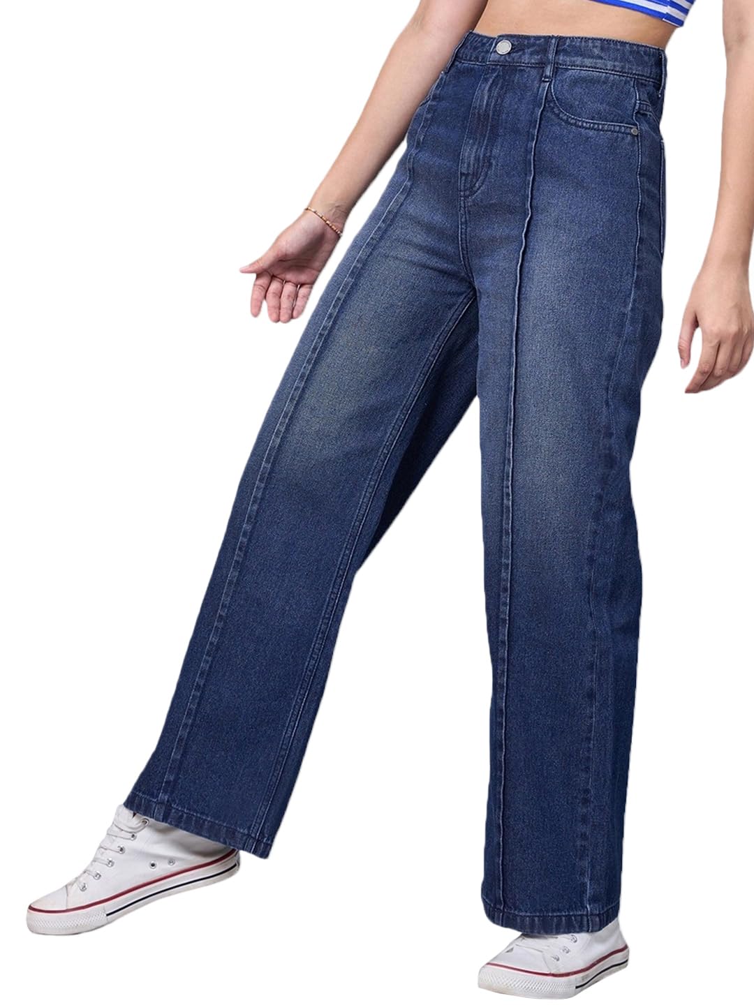 Bewakoof Womens Solid Straight Fit Cotton Jeans_625164_Blue_26