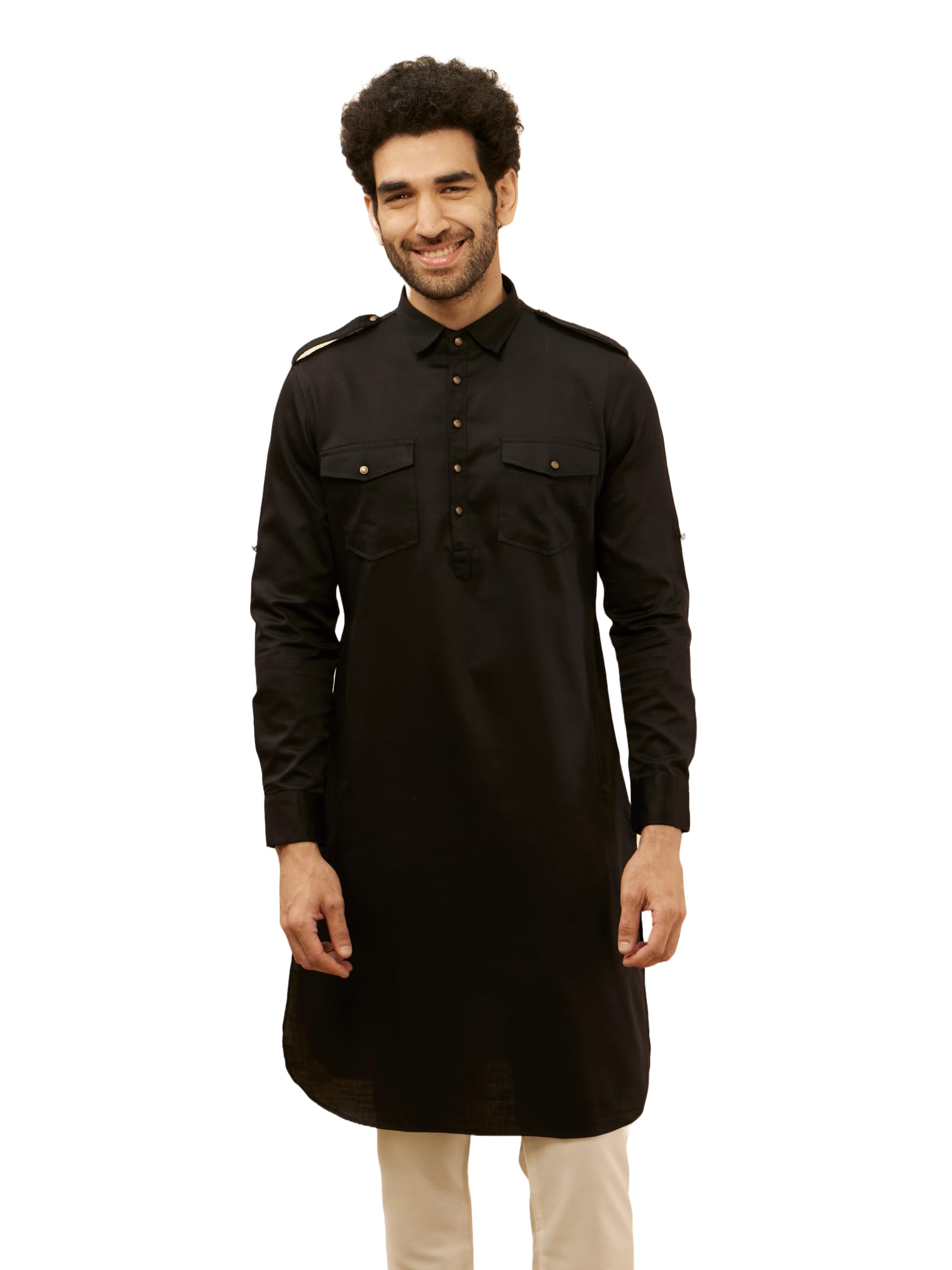 Manyavar MenS Soot Black Pathani Style Kurta (Xl)