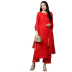 Gosriki Women'S Ruby Cotton Straight Kurta With Palazzo & Dupatta (Game Red_Xxl_Red_Xx-Large)