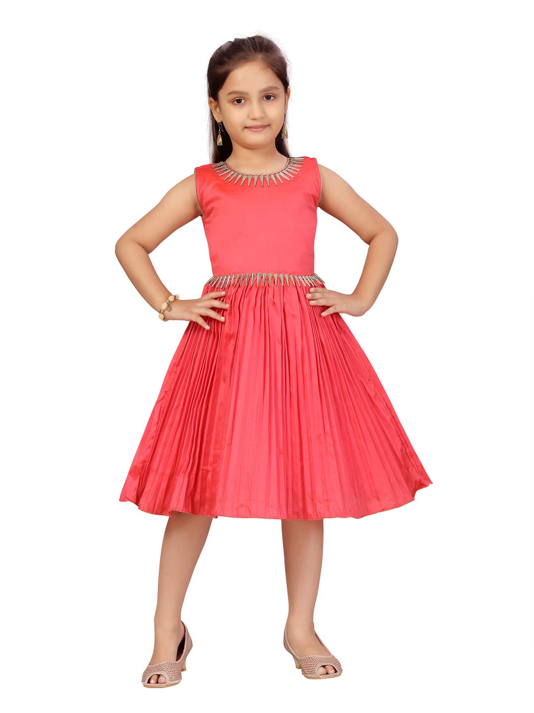 Aarika Girls Silk Fit and Flare Knee-Length Special Occasion Dress (FK-21018_Gajri_20)