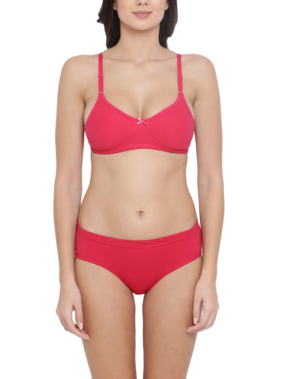 Clovia Womens Cotton Rich Non-Padded Wirefree T-Shirt Bra & Hipster Panty (COMBBP224_Pink_36B)