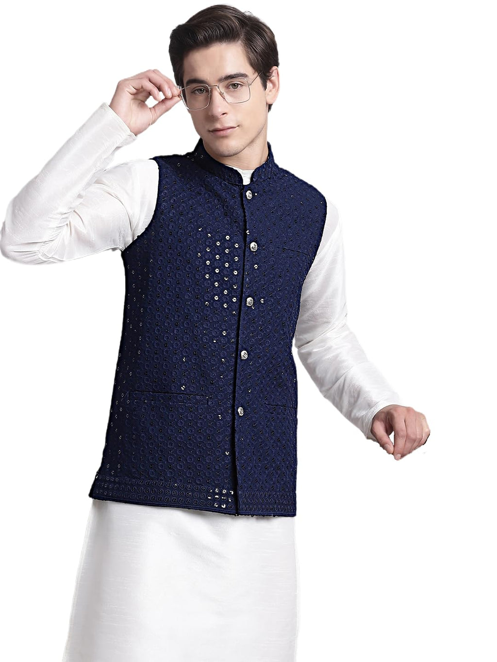 Jompers Mens Sequins And Embroidered Waistcoat