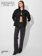 The Souled Store Originals: Little Hearts Denim Women and Girls Long Sleeve Oversized Fit Cotton Shackets