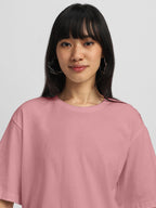 Juneberry Pure Cotton Oversized Baggy Fit Half Sleeve Drop Shoulder Plain Solid Round Neck T-Shirt For Women (Jb_Os_100_Pink66_X