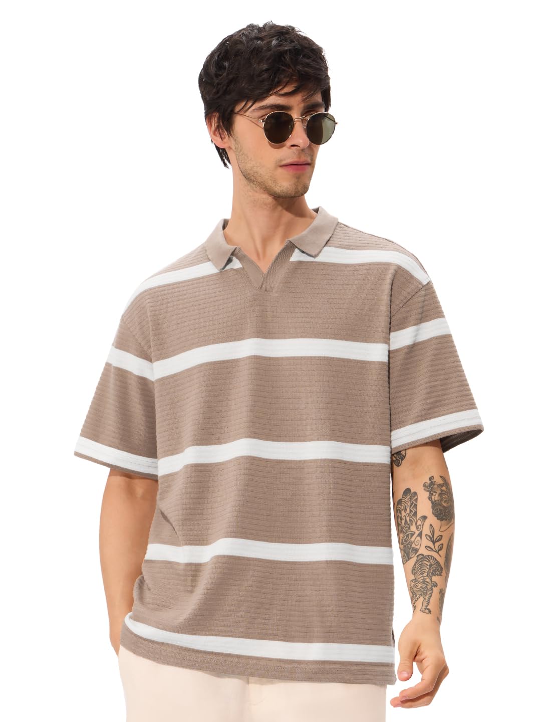 The Souled StoreClay Men and Boys Short Sleeves Collared Neck Cotton Blend Oversized Polos