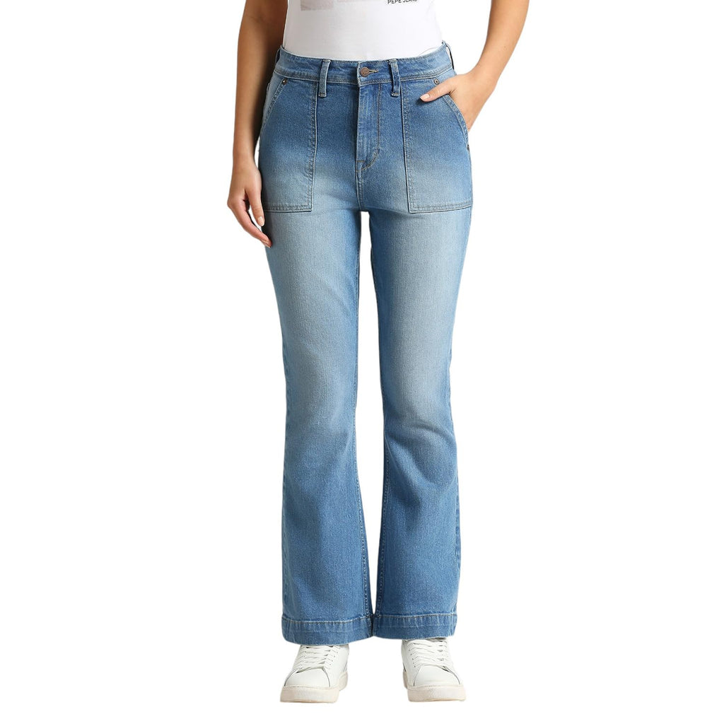 Dion Flare Slim Fit High Waist Flare Leg Jeans Light Indigo Blue