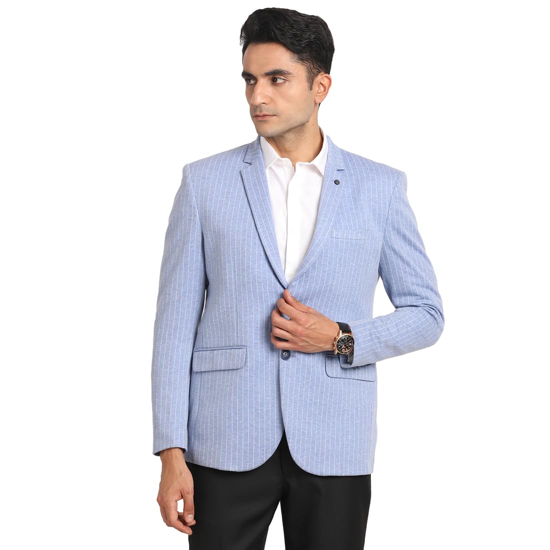 Turtle Men Knitted Stripes Light Blue Blazer