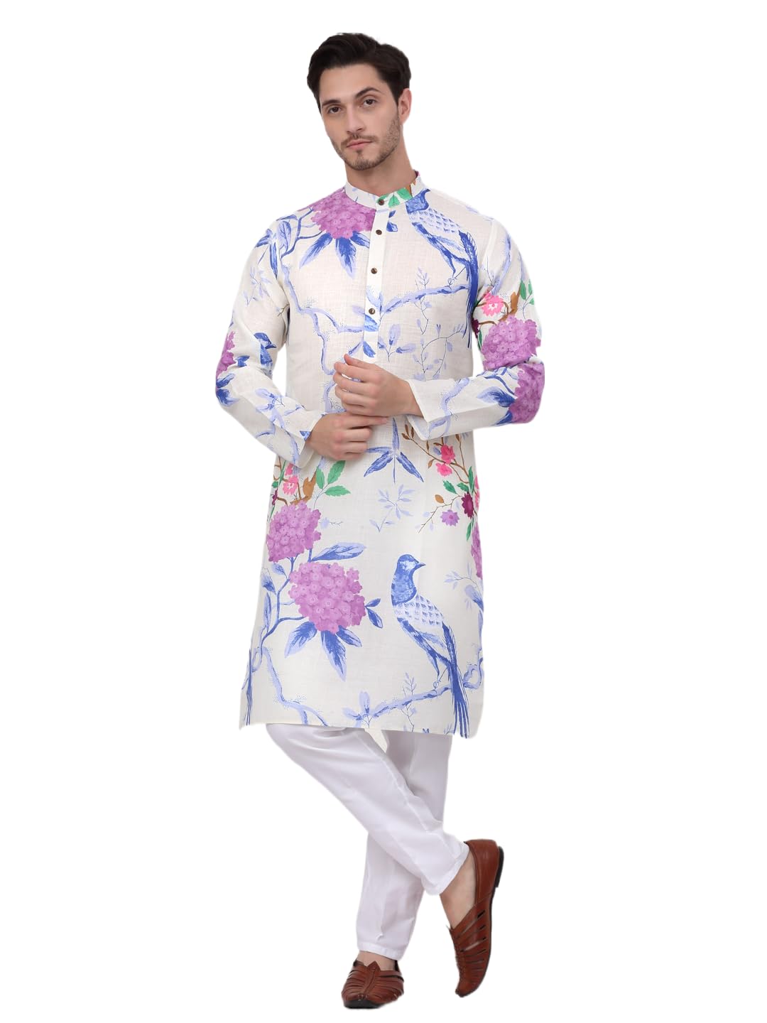 Jompers Mens Animal Printed Pure Cotton Straight Kurta Pyjama Set