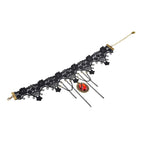 iWenSheng Halloween Costumes Jewelry for Women - Steampunk Black Lace Choker Necklace Gothic Jewelry Accessories, Vampire Choker