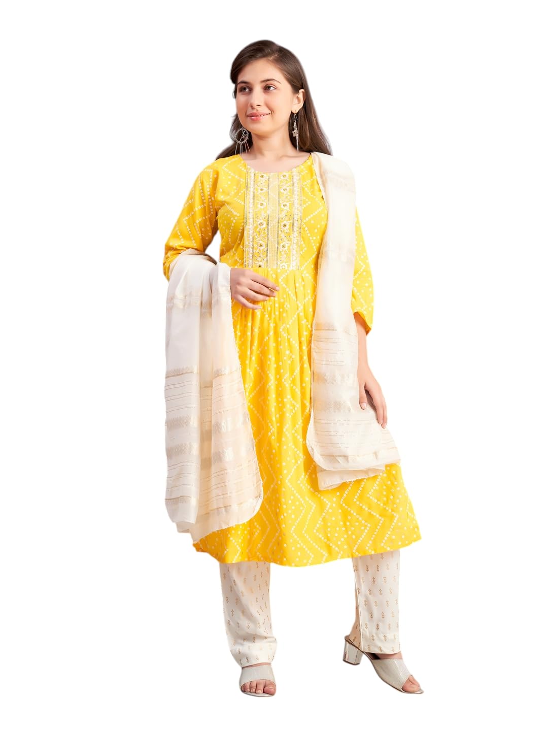 Aarika Girls Ethnic Wear Yellow Colour Bandhani Print Embroidey Rayon Kurti-8-15 Years (Kurti-Tr-242)