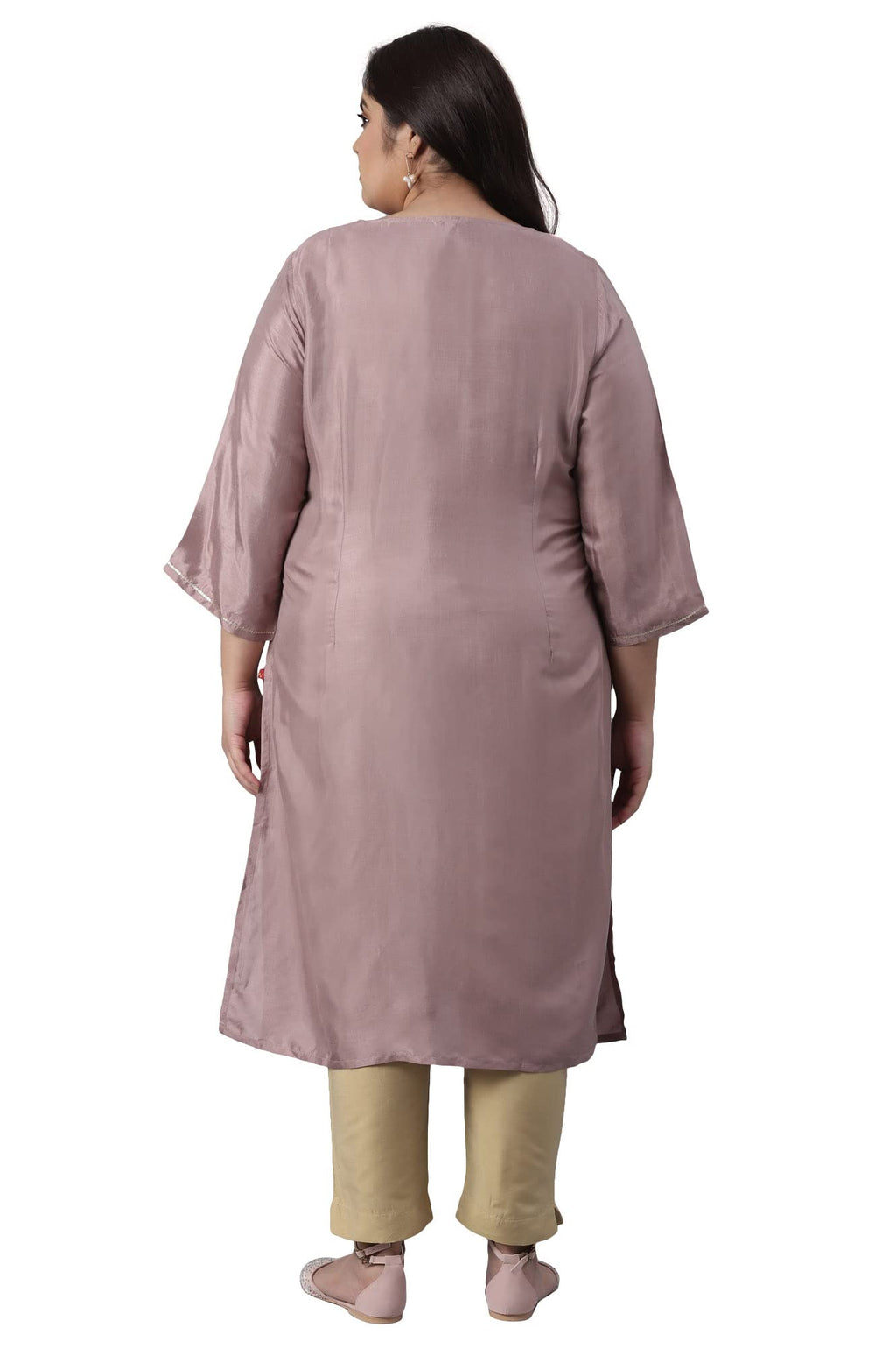 W For Woman Women Viscose Straight Fit Solid Straight Kurta With Embroidery