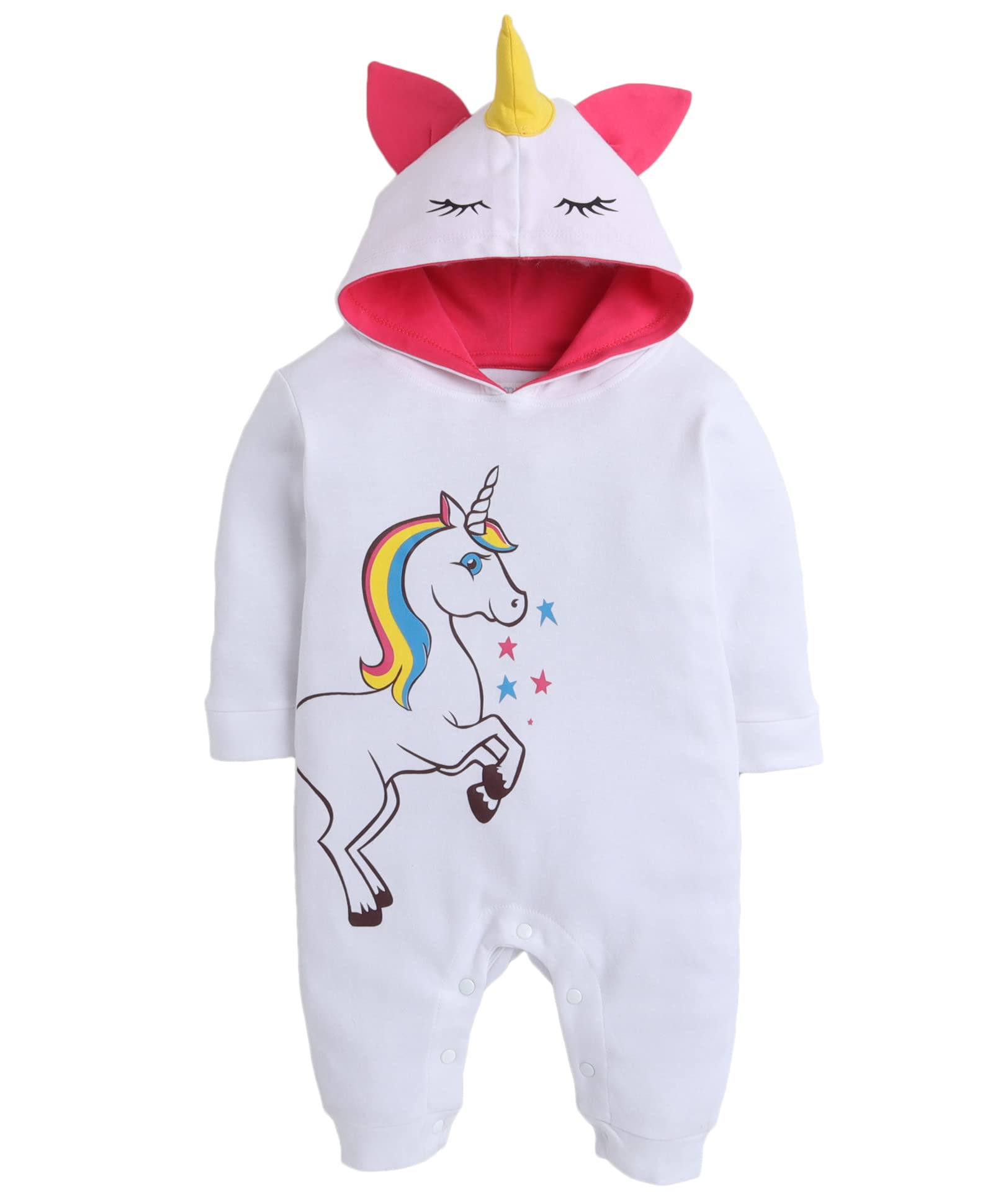 BUMZEE Baby Girls Cotton Animal Print Sleepsuit (Peb288D-white.Unicorn_White_6 Months-9 Months)