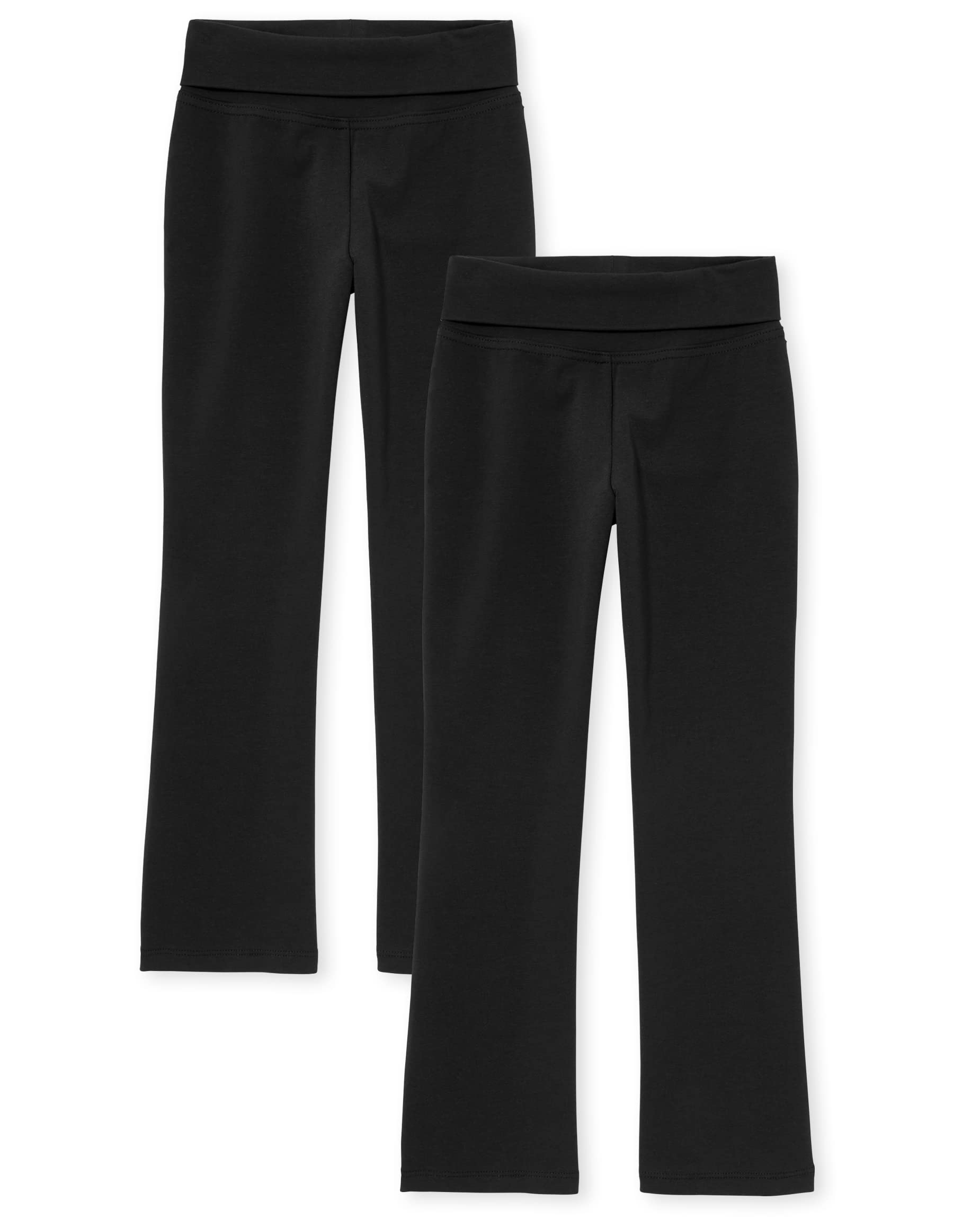 The childrens Place girls Active Foldover Waist Pants, Black 2 Pack, X-Large