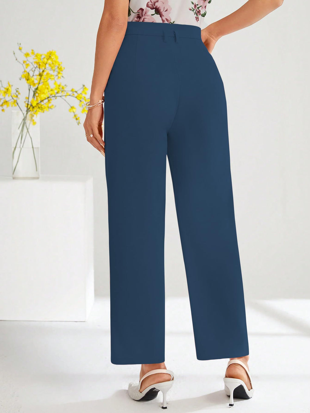 Shasmi Womens Morpeach High Waist Pleated Straight Leg Trousers  Elegant Solid Color Work Pants with Pockets, Casual Office Wear