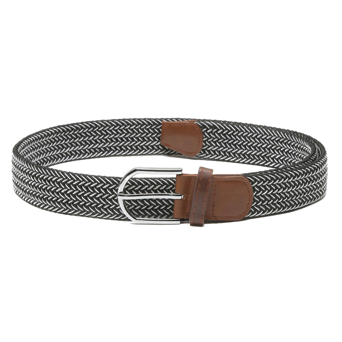 Mutaqinoti MenS Black And Grey Stretchable Braided Belts For Men And Women Woven Belt With Leather Ends (2634 Inch Waist) (Bee 26-34