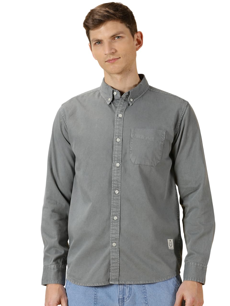 Thomas Scott Mens | Full Sleeve | Solid | Slim Fit | 100% Cotton | Spread Collar | Casual Shirts (Available in Plus Size) (Grey_
