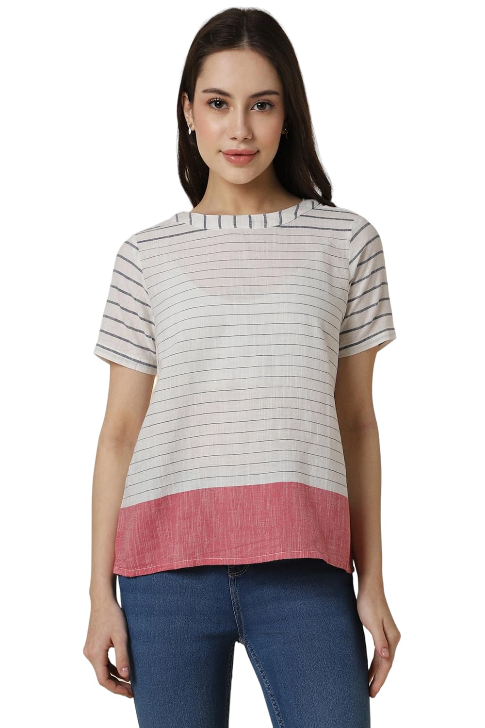 Allen Solly Women Striped Casual Round Neck T-Shirt