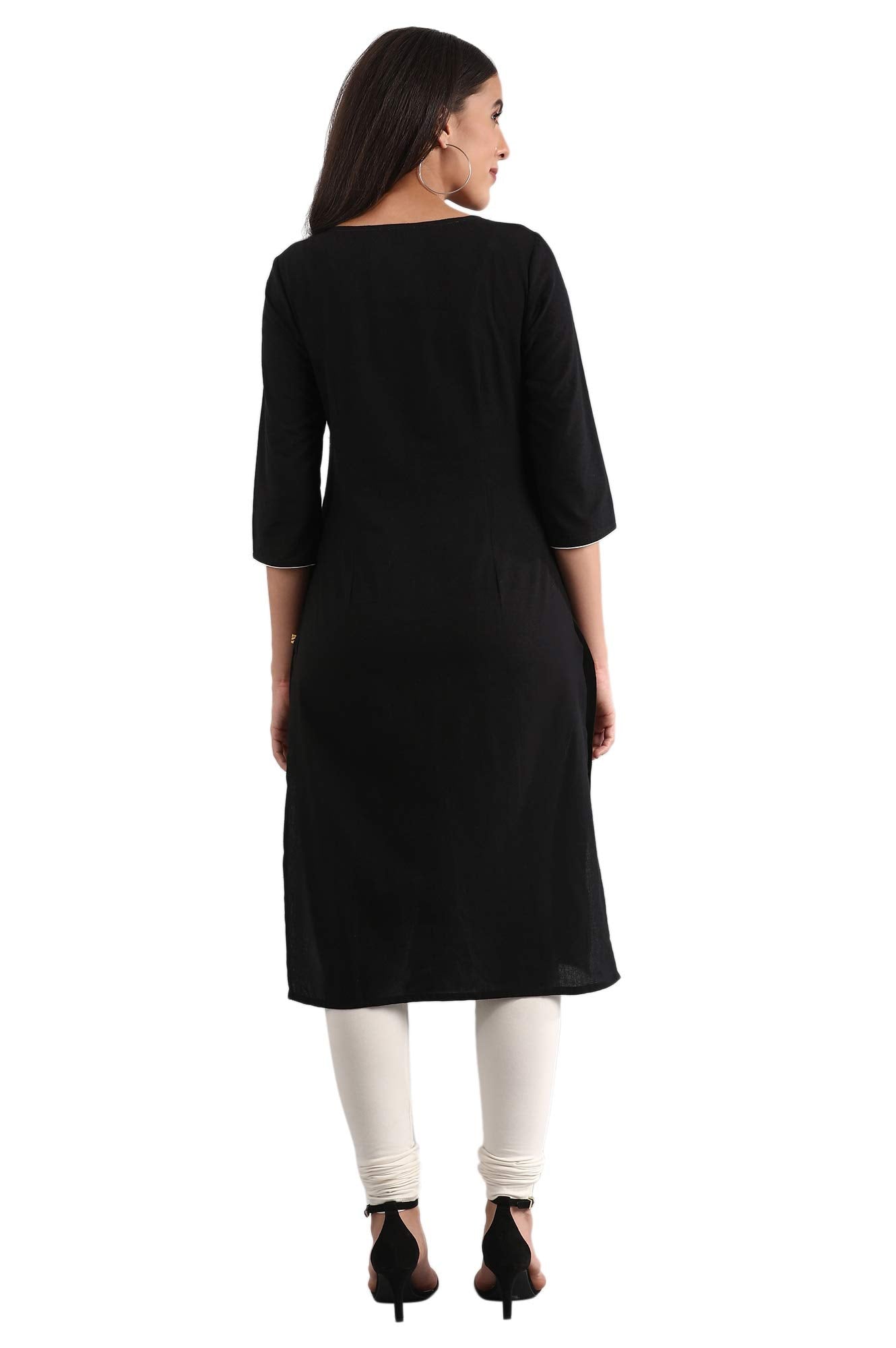 Aurelia Women'S Cotton Blend Regular Fit Casual Yarn-Dyed Square Neck Regular Kurta