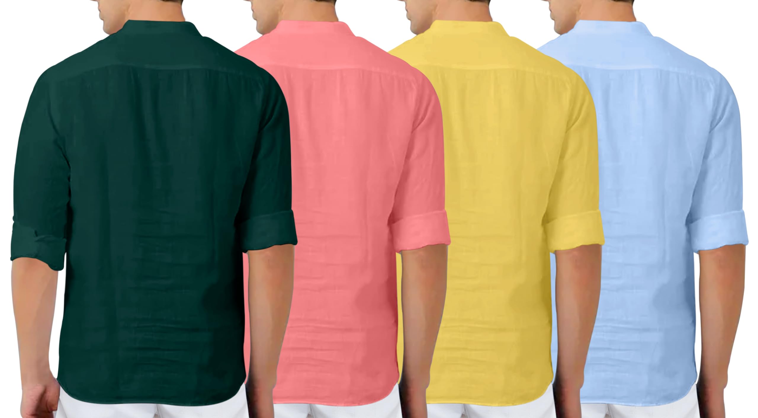 Zombom MenS Cotton Blend Solid Full Sleeve Regular Fit Kurta Shirt, Multicolor, L, Combo Set Of 4