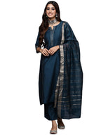 Libas Womens Silk Blend Kurta Sets (GS820_Blue_XL)