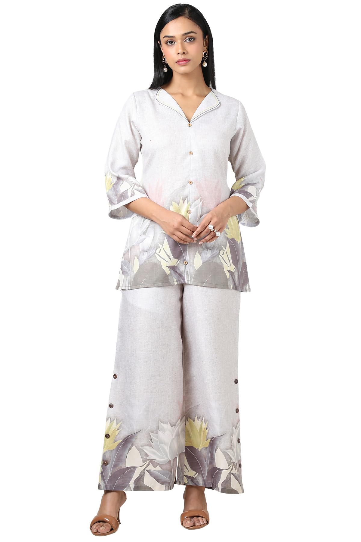 Soch Women Pattern:floral Fabric:linen Embellishment Type:thread Work Package Contains: Top Palazzo