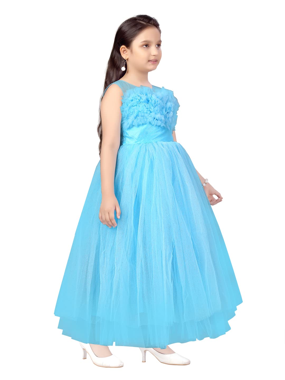 Aarika Girls Nylon Classic Maxi Dress (G-16551_Firozi